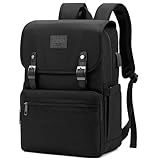 HFSX Vintage College Laptop Backpack for Women & Men - with USB Charging Port (Black, Fits 15.6 inch Notebook)