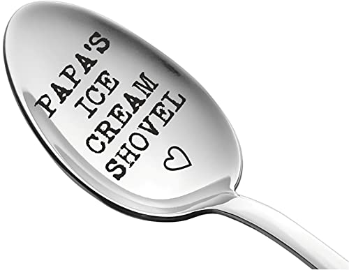 Weenca Engraved Spoon Papa's Ice Cream Shovel Gift for Dad Sturdy Stainless Steel Ice Cream Spoon Best Dad Gifts for Beloved Dad's who Adore Ice Cream