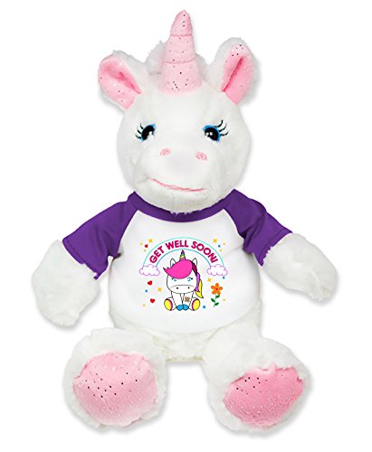 Book Cover Flutter Hut Get Well Soon Unicorn Plush Pink Sparkles Message T-Shirt Purple Sleeves 8 Inches