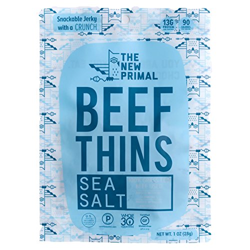 Book Cover The New Primal Sea Salt Beef Thins - Whole30 Approved, Paleo, Gluten & Soy Free, 100% Grass-Fed, AIP, No Added Sugar, 1oz., Pack of 8