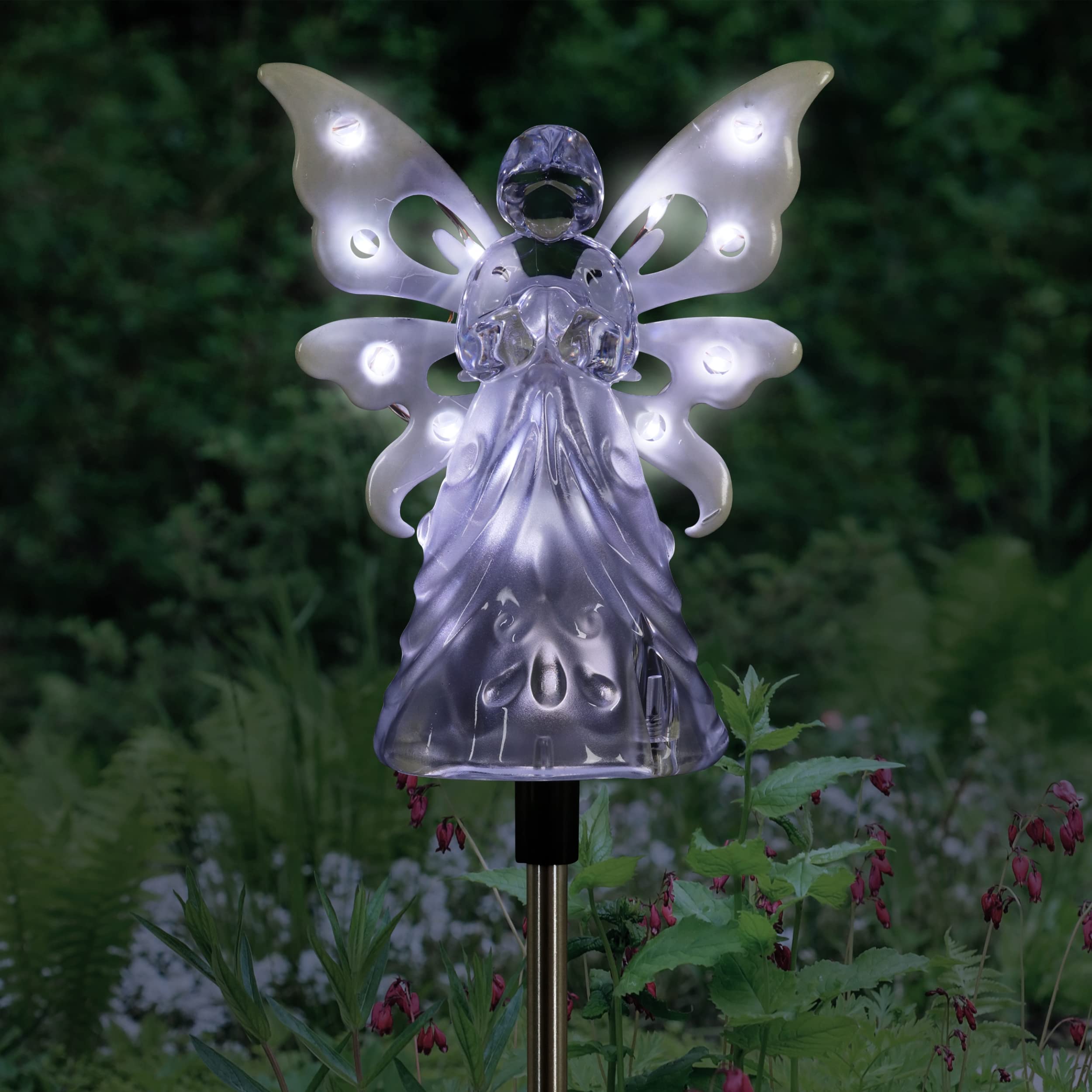 Book Cover Exhart Garden Solar Lights, Decorative Angel Garden Stake, 12 LEDs, Cute Yard and Pathway Decor, White, 4 x 34 Inch Small Angel Clear/White