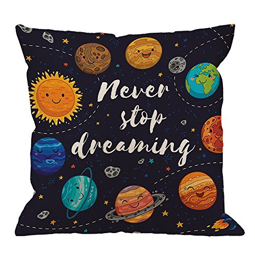 Book Cover HGOD DESIGNS Outer Space Pillow Case, Cute Planets and Star Cluster Solar System Moon and Comets Sun Cosmos Cotton Linen Cushion Cover Square Standard Home Decorative Throw Pillow 18x18 inch Darkblue