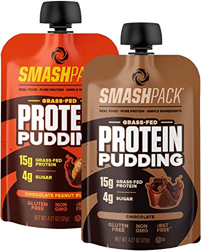 Book Cover SmashPack Protein Pudding Pouch Variety Pack 12 Pack | 15g Grass-Fed Protein, 4g Sugar | Keto Friendly, Gluten Free, Soy Free, Non-GMO, Low Carb Snack, RBST Free | BPA Free Packaging | 4 oz Pouches