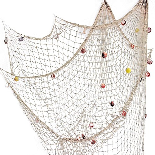 Book Cover Rosoz Nature Fish Net Wall Decoration with Shells, Ocean Themed Wall Hangings Fishing Net Party Decor for Pirate Party,Wedding,Photographing Decoration