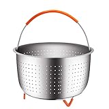 House Again Original Sturdy Steamer Basket for 8 Quart Pressure Cooker, 18/8 Stainless Steel Steamer Insert with Silicone Covered Handle, Great Accessory for Steaming Vegetables Fruits Eggs