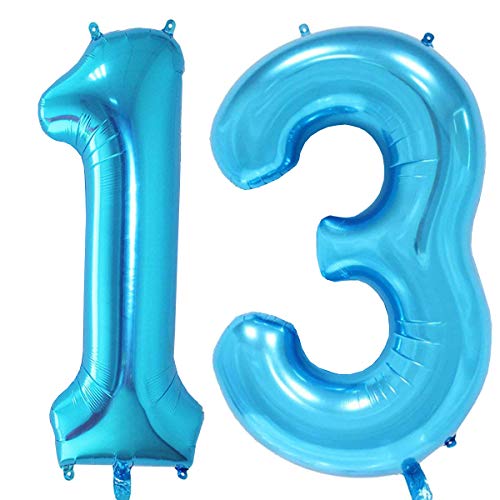 MAGJUCHE 40 inch Blue Foil 13 Helium Jumbo Digital Number Balloons,Blown up with Helium, 13th Birthday Party Supplies Decoration for Girls or Boys