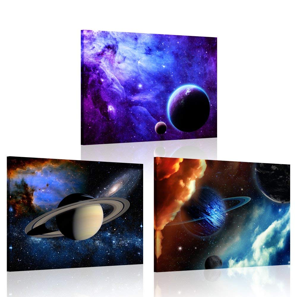 Book Cover iKNOW FOTO 3 Piece Canvas Prints Galaxy Stars Abstract Space Wall Art Elements of This Image Furnished by NASA Modern Home Decor Stretched and Framed Ready to Hang for Kids Room Decor 12x16inchx3pcs