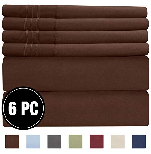 Book Cover California King Size Sheet Set - 6 Piece Set - Hotel Luxury Bed Sheets - Extra Soft - Deep Pockets - Easy Fit - Breathable & Cooling - Wrinkle Free - Comfy - Brown Bed Sheets - Cali Kings Sheets