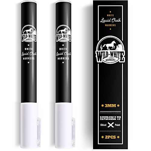 WILD WHITE Chalk Markers 3mm Fine dual reversible tip - White Liquid chalk marker pen for menu boards, Blackboards, Chalkboards, Labels, Calendar, home education, kids craft