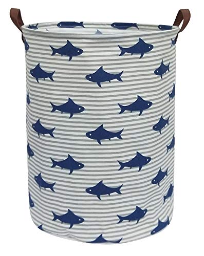 Book Cover CLOCOR Kids Laundry Basket,Shark Toy Storage Bins,Baby Clothes Hamper,Round Gift Basket with Handles for Bedroom Nursery,Toddler Room Decor (Shark)