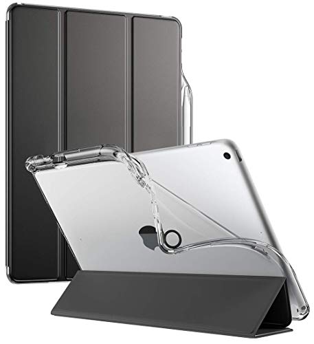 iPad 9.7 Case, Poetic Lumos X Flexible Soft Transparent Ultra-Thin TPU Slim-Fit Trifold Stand Folio Smart Cover [Auto Wake/Sleep][Pencil Holder] for New iPad 9.7 (6th Gen 2018) Black/Clear