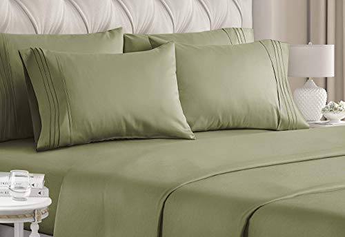 California King Size Sheet Set - 6 Piece Set - Hotel Luxury Bed Sheets - Extra Soft - Deep Pockets - Easy Fit - Breathable & Cooling - Wrinkle Free - Comfy - Sage Green Bed Sheets - Cali Kings Sheets