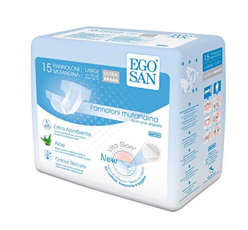 Book Cover EGOSAN Ultra Incontinence Disposable Adult Diaper Brief Maximum Absorbency and Adjustable Tabs for Men and Women (Large, 15-Count)