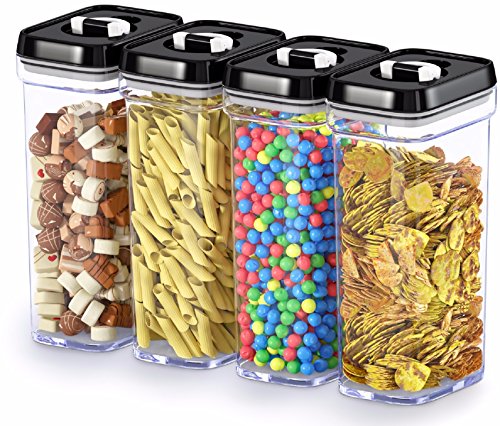 DWÃ‹LLZA KITCHEN Airtight Food Storage Containers with Lids â€“ 4 Piece Set/All Same Size - Medium Air Tight Clear Plastic Pantry & Kitchen Container for Chips & Snacks BPA-Free - Keeps Food Fresh & Dry