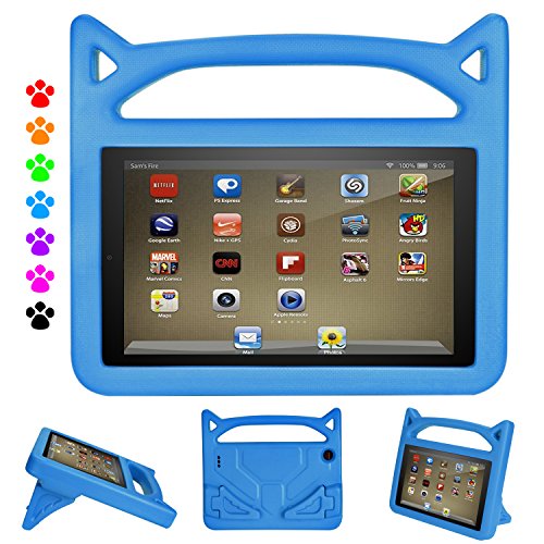 Book Cover Fire 7 Case for Kids, Ubearkk Kids Shock Proof Protective Cover Case with Handle Stand for Fire 7 Inch Display Tablet (Compatible with 9th/7th/5th Generation, 2019/2017/2015 Release)(Blue)