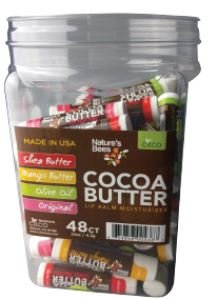 Nature's Bees, Cocoa Butter Lip Balms, Lip Moisturizer Treatment - Pack of 48, (Original Variety Assortments - Original, Olive Oil, Mango Butter, Shea Butter)