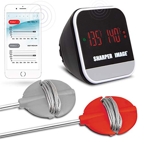 Book Cover SHARPER IMAGE Bluetooth Smartphone Grill Thermometer, iOS/Android Capability W/App, Meat Probes Plus Pairing Indicator Ensure Doneness, Easy Read Digital Display, Heat Resistant, Great for BBQs/Oven