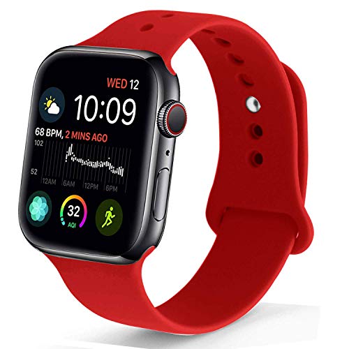 Book Cover NUKELOLO Sport Band Compatible with Apple Watch 38MM 40MM,Soft Silicone Replacement Strap Compatible for Apple Watch Series 4/3/2/1 [M/L Size in Red Color]