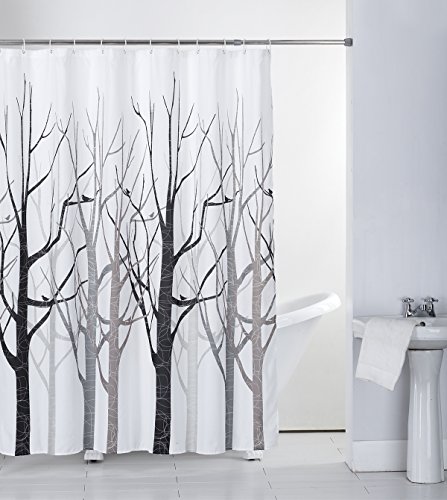 Book Cover Shower Curtain Fabric Grey Tree with Hooks Bath Curtain Waterproof, 72x72 INCH