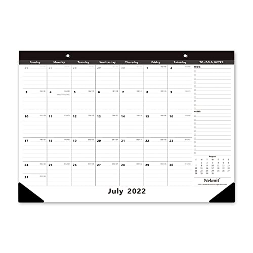 Book Cover Nekmit 2022-2023 Academic Yearly Monthly Desk Pad Calendar, Wall Calendar for Planning, Ruled Blocks, 16-3/4 x 11-4/5 Inches, Black