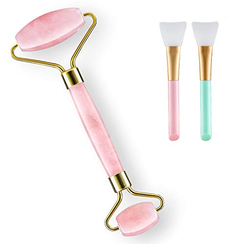 Book Cover Rosejoice Pink Rose Quartz Jade Roller for Face-Natural Handmade-Crafted Facial Massager Skin Tool for Anti Aging Skincare