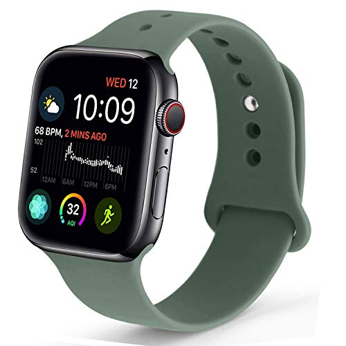 Book Cover NUKELOLO Sport Band Compatible with Apple Watch 42MM 44MM,Soft Silicone Replacement Strap Compatible for Apple Watch Series 4/3/2/1 [S/M Size in Pine Green Color]