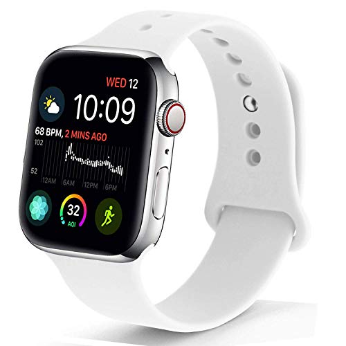 Book Cover NUKELOLO Sport Band Compatible with Apple Watch 38MM 40MM,Soft Silicone Replacement Strap Compatible for Apple Watch Series 4/3/2/1 [S/M Size in White Color]