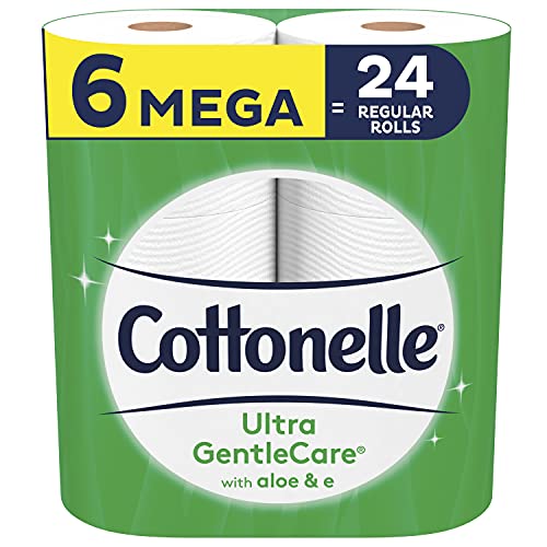 Book Cover Cottonelle Ultra GentleCare Toilet Paper with Aloe & Vitamin E, 6 Mega Rolls, Gentle Bath Tissue (6 Mega Rolls = 24 Regular Rolls)