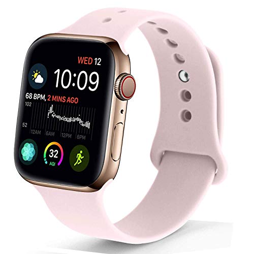 Book Cover NUKELOLO Sport Band Compatible with Apple Watch 38MM 40MM,Soft Silicone Replacement Strap Compatible for Apple Watch Series 4/3/2/1 [M/L Size in Pink Sand Color]