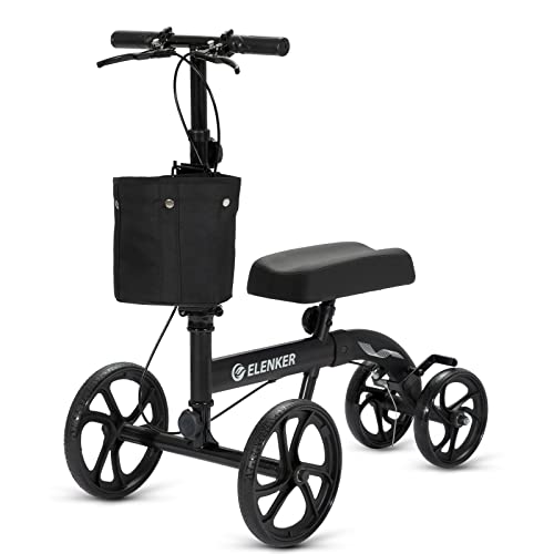 ELENKER Best Value Knee Walker with 10" Front Wheels Steerable Medical Scooter Crutch Alternative with Dual Braking System Black