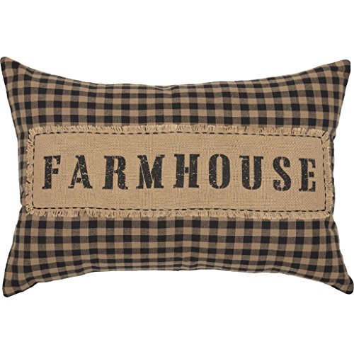 VHC Brands Black Check - Burlap Cotton Stencil Farmhouse Pillow Cover 14x22