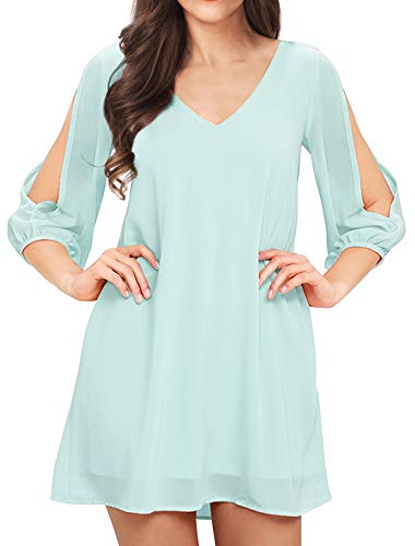 Noctflos Women's Casual 3/4 Sleeve V Neck Shift Dress Chiffon Short Party Dress