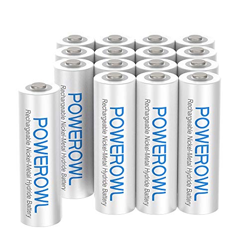 Rechargeable AA Batteries,POWEROWL Batteries 2100mAh Pre-Charged (16 Pack) with Low Self Discharge High Capacity NiMh 1.2v Battery Pack for Solar Light and More