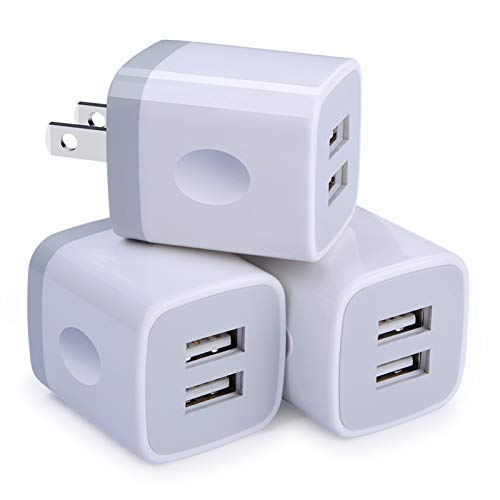 USB Wall Charger, Charging Adapter 3-Pack 2.1A Dual Port USB Wall Charging Plug Block Head Box Travel Charger Cube Compatible iPhone 13 12 11 Pro Max XS XR X 8 7 6 Plus,iPad,iPod,Samsung,Android Phone