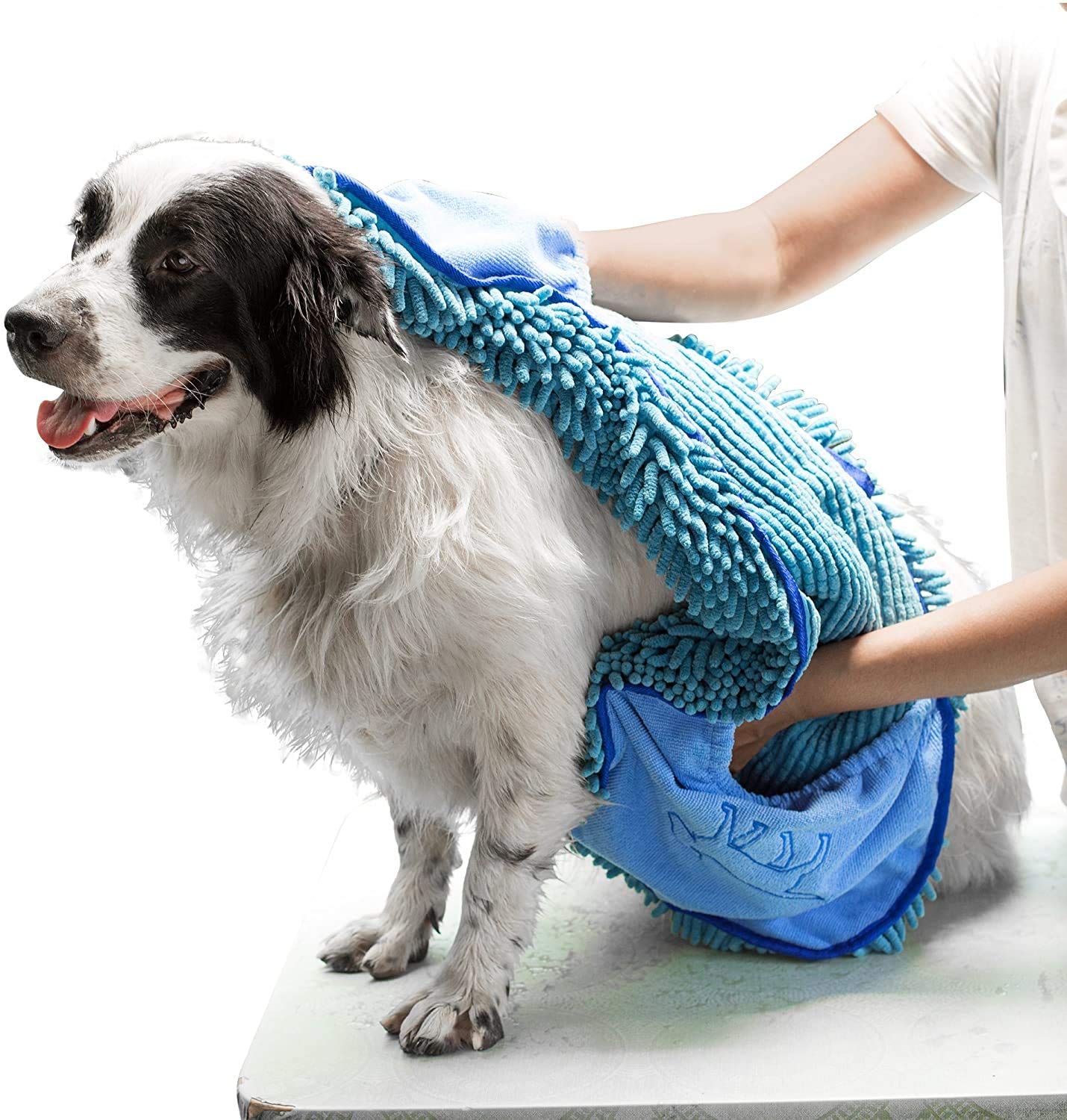 Tuff Pupper Large Dog Shammy Towel | Ultra Absorbent | Durable 35 x 15 Size for Dogs of All Breeds | Quick Drying Chenille Fabric | Designed for Indoor and Outdoor Use | Machine Washable (XL, Blue)