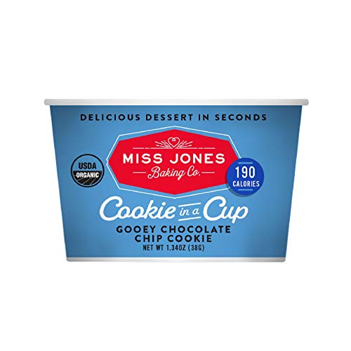 Book Cover Miss Jones Baking Organic Cookie In A Cup, Microwave in Under a Minute, Quick Mix, Less Mess Than a Mug: Gooey Chocolate Chip Cookie (Pack of 4)