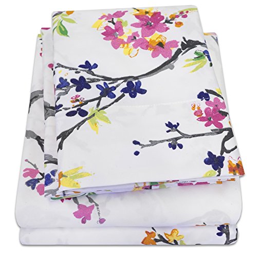 Book Cover 1500 Supreme Collection Extra Soft Botanical Bright Whimsical Watercolor Pattern Sheet Set, King - Luxury Bed Sheets Set with Deep Pocket Wrinkle Free Bedding, Printed Pattern, King