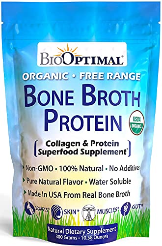BioOptimal Bone Broth Protein Powder, Organic Bone Broth Collagen, Chicken Bone Broth - Natural Flavor, USDA Organic, Keto & Paleo, Non-GMO, Gluten & Dairy Free