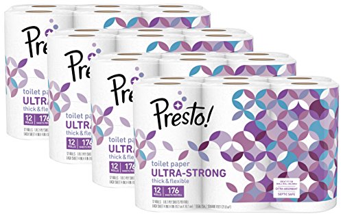 Book Cover Amazon Brand - Presto! 176-Sheet Roll Toilet Paper, Ultra-Strong, 48 Count (For Small Roll Holders), 12 Count (Pack of 4)