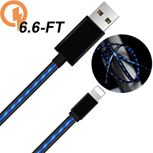 Phone Charger Cable,Areson LED Phone Charging Cable 6.6ft Visible Flowing Charger&USB Fast Charging Cord Compatible with Phone X/8/7Plus/6S/6Plus and more(Blue)