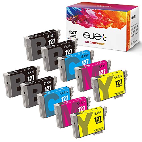 ejet Remanufactured Ink Cartridge Replacement for Epson 127 T127 to use with Workforce WF-3520 WF-3530 WF-3540 WF-7520 645 545 630 840 845 Stylus NX625 (4 Black, 2 Cyan, 2 Magenta, 2 Yellow) 10 Pack