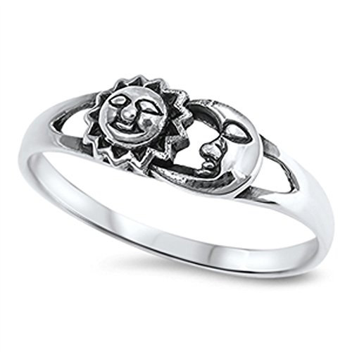 CHOOSE YOUR COLOR Sterling Silver Sun Moon Universe Ring