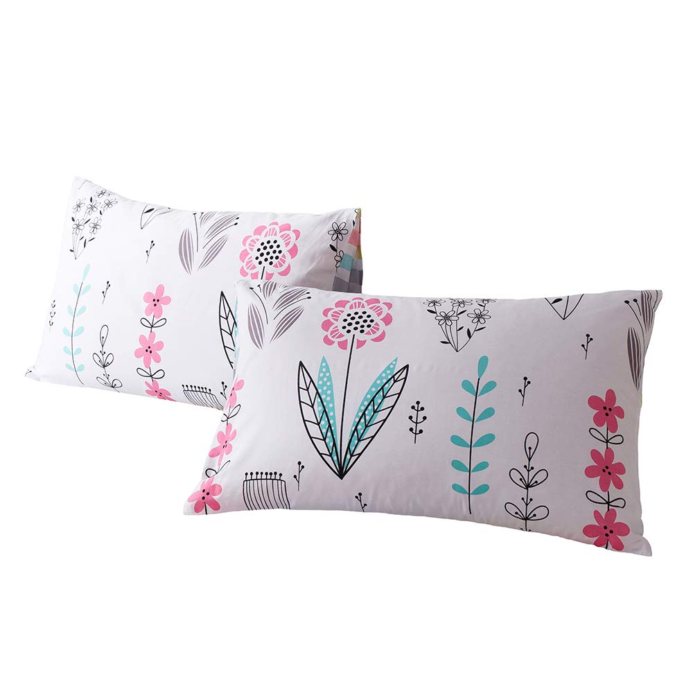 Book Cover HighBuy 100% Cotton Floral Print Pillowcases Set of 2 Kids Girls Queen Decorative Pillow Covers Set for Teens Child (2pcs, 20