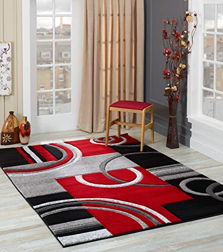 Book Cover GLORY RUGS Area Rug Modern 5x7 Red Soft Hand Carved Contemporary Floor Carpet with Premium Fluffy Texture for Indoor Living Dining Room and Bedroom Area