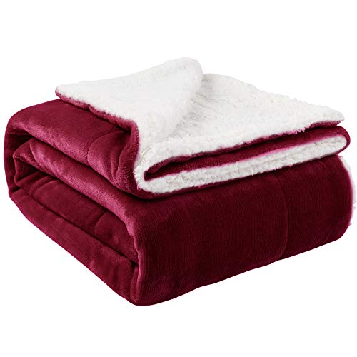Book Cover Nanpiper Sherpa Blanket Twin Thick Warm Blanket for Winter Bed Super Soft Fuzzy Flannel Fleece/Wool Like Reversible Velvet Plush Blanket (Wine Red Twin Size 60