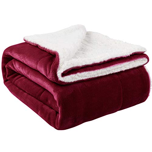 Nanpiper Sherpa Blanket Twin Thick Warm Blanket for Winter Bed Super Soft Fuzzy Flannel Fleece/Wool Like Reversible Velvet Plush Blanket (Wine Red Twin Size 60"x80")