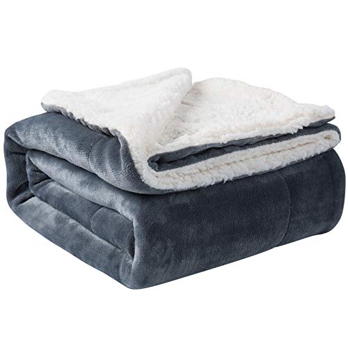 Book Cover Nanpiper Sherpa Blanket Twin Warm Bed Blanket for Winter Cozy Soft Fuzzy Couch Throw Flannel Fleece/Wool Like Reversible Plush Blanket (Grey Twin Size 60