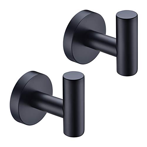 Hoooh Matte Black Coat Hook Towel/Robe Clothes Hook for Bath Kitchen Garage SUS 304 Stainless Steel Wall Mounted, 2 Pack, B100-BK-P2