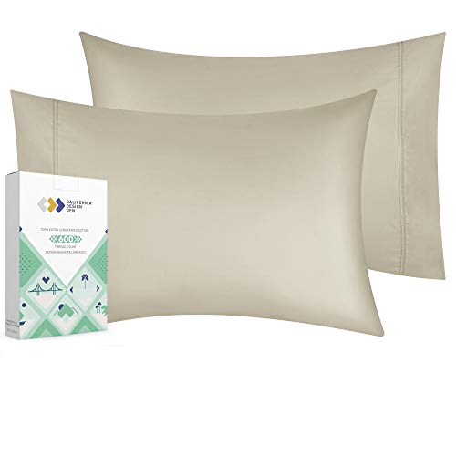 California Design Den 600 Thread Count Pillowcase Set of 2, 100% Extra Long-Staple Combed Cotton, Breathable, Soft Sateen Weave Luxury Hotel Quality Pillow Cases (Standard, Taupe)