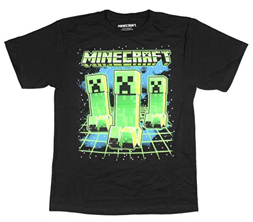 Book Cover Bioworld Minecraft Boy's Glowing Creepers Graphic Print T-Shirt (Large) Black